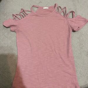 Garage Pink Short Sleeve Top with Cut-Out Design